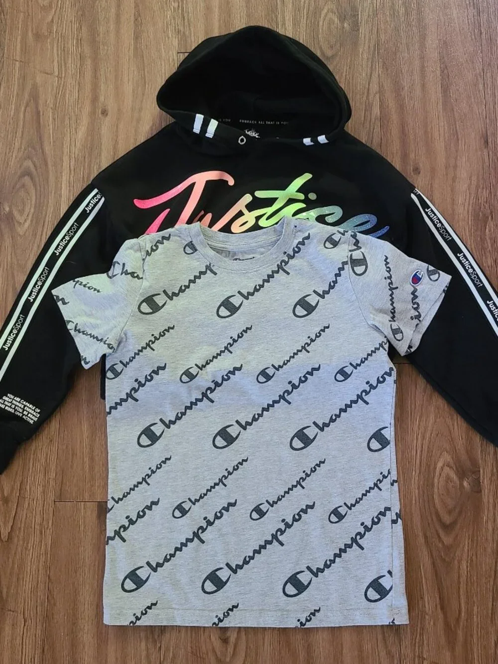 Justice Crop Hooded Jacket + Champion Short Sleeves Tee Girls Size M